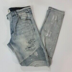 KDNK 1441411 Distressed Paint Splatter Motto  Skinny Jeans size 34